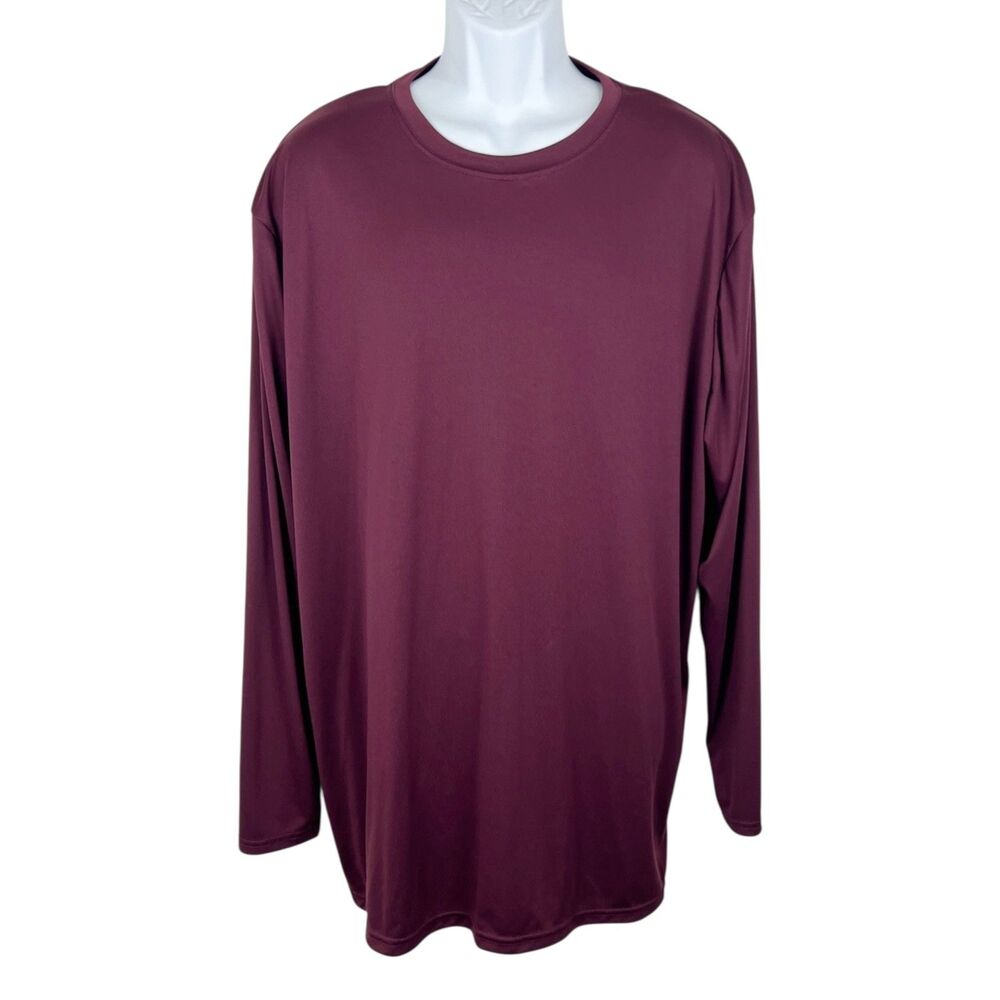 BAW Athletic Wear Shirt Men 2X Burgundy Stretch Long Sleeve Soft-Tek Active Tee